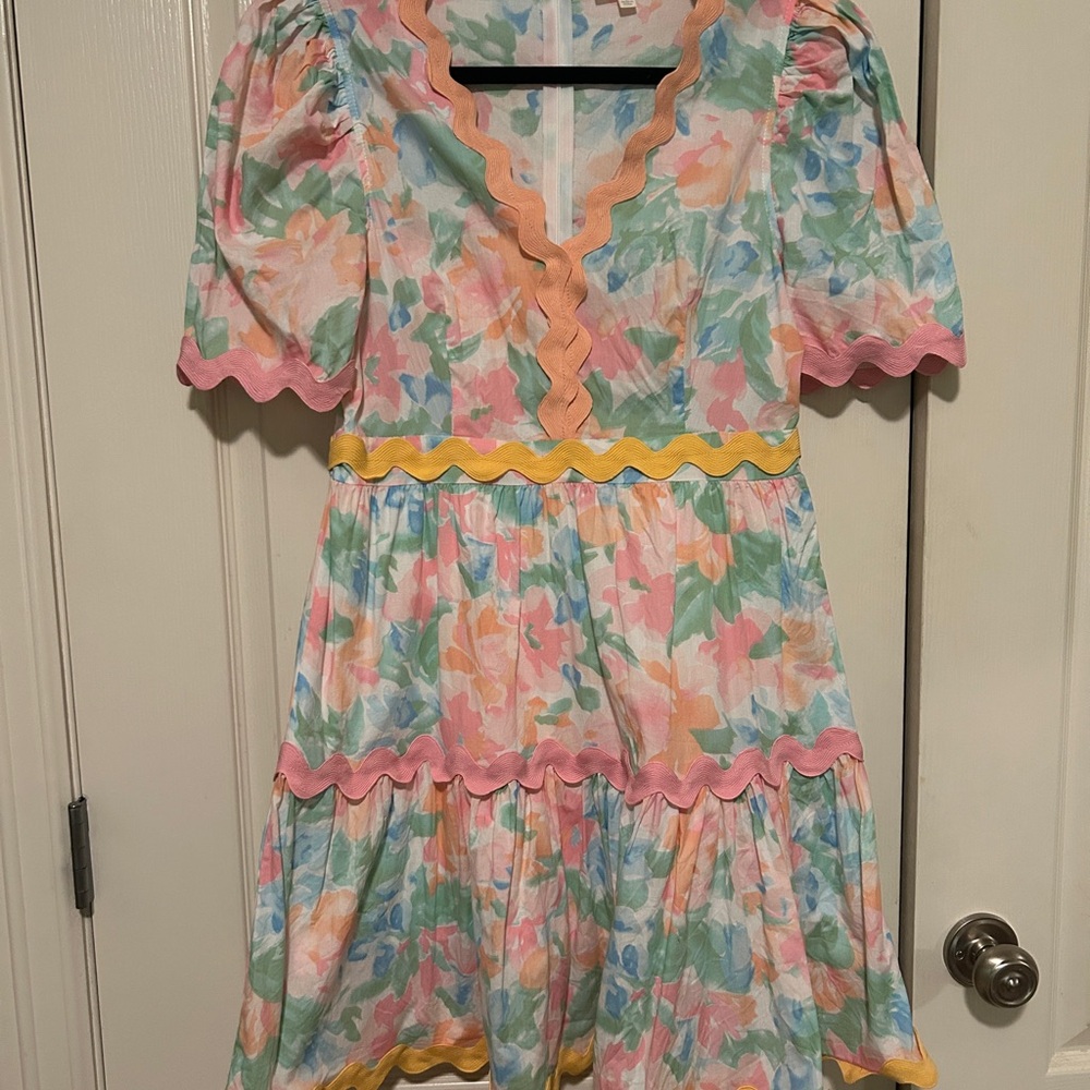Floral Dress with Scalloped Trim